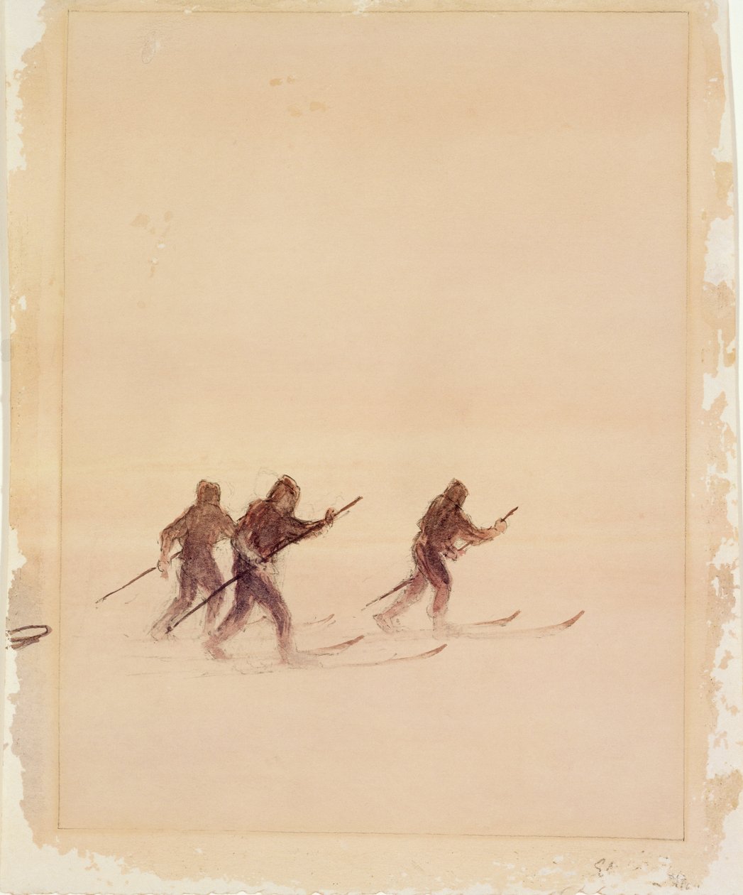 Homens em esquis (caneta e tinta e aquarela sobre papel) (ver também 4385) de Edward Adrian Wilson