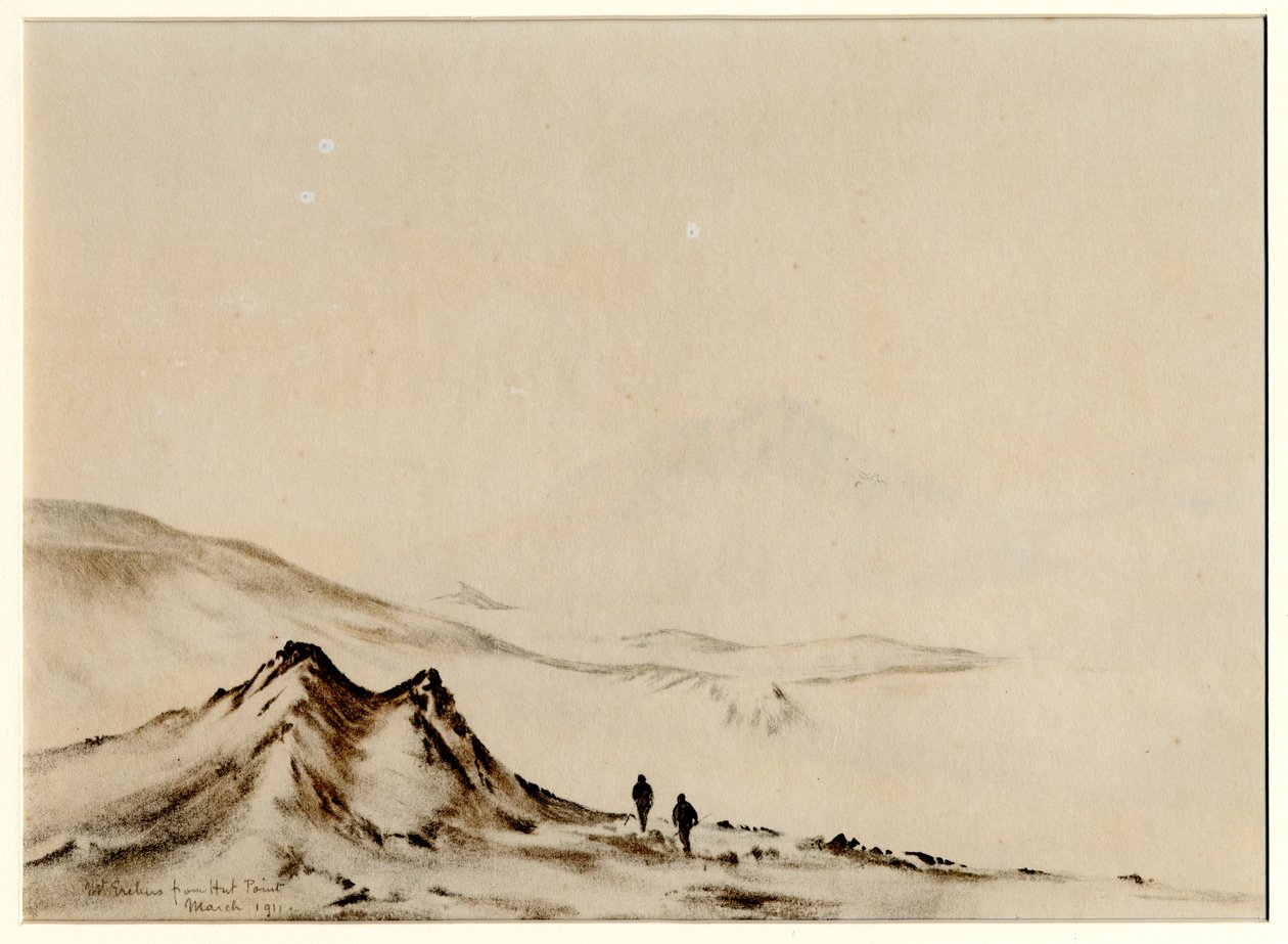Monte Erebus de Hut Point, 1901-04 (wc no papel) de Edward Adrian Wilson