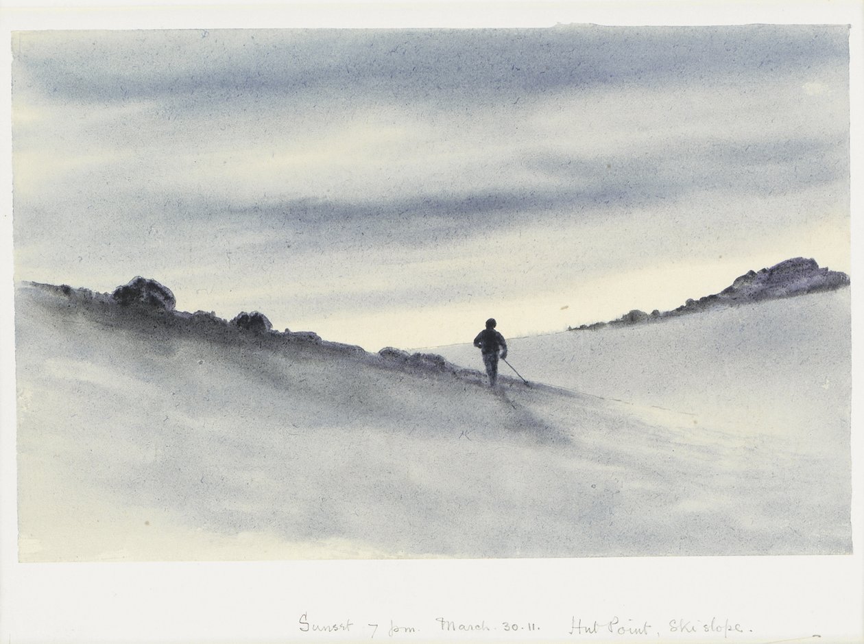 Pôr do sol, 19:00, 30 de março, Hut Point, Pista de esqui, 1911 de Edward Adrian Wilson