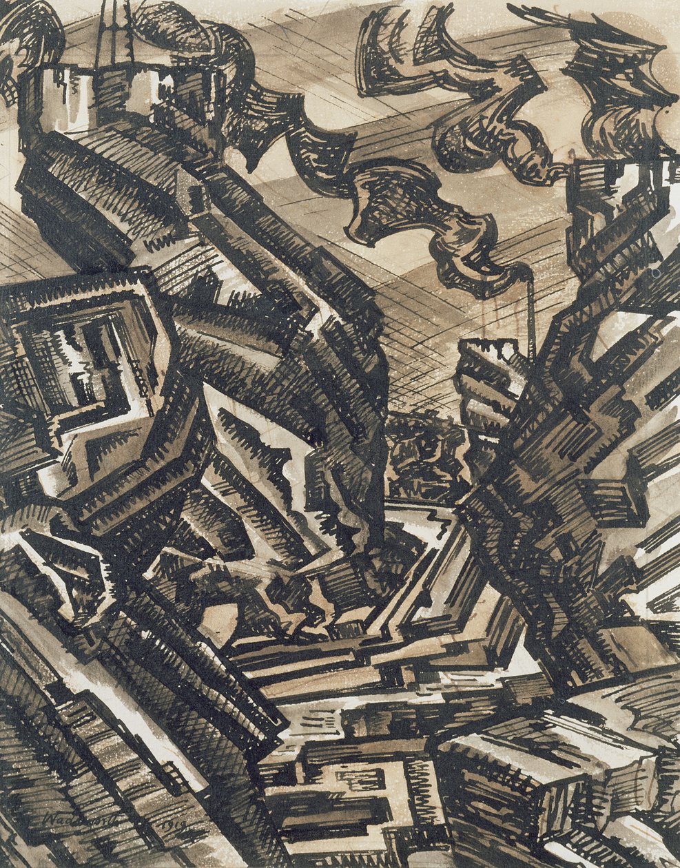 Desenho do País Negro: Siderurgia de Edward Alexander Wadsworth
