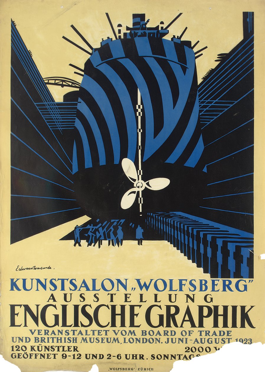 Cartaz alemão para uma exposição de gráficos ingleses para o Board of Trade e o Museu Britânico de Edward Alexander Wadsworth