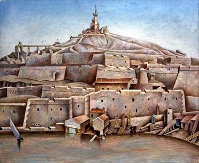 Marselha, c.1926 (tempera no painel) de Edward Alexander Wadsworth