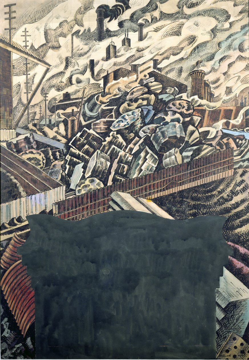 Slag Heaps, um desenho para o Mural da Câmara Municipal de Leeds de Edward Alexander Wadsworth