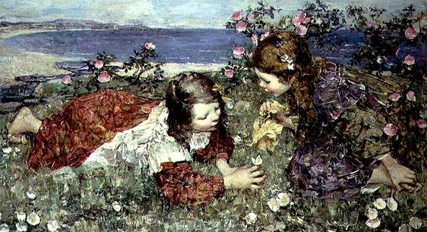 Borboletas (óleo sobre painel) de Edward Atkinson Hornel