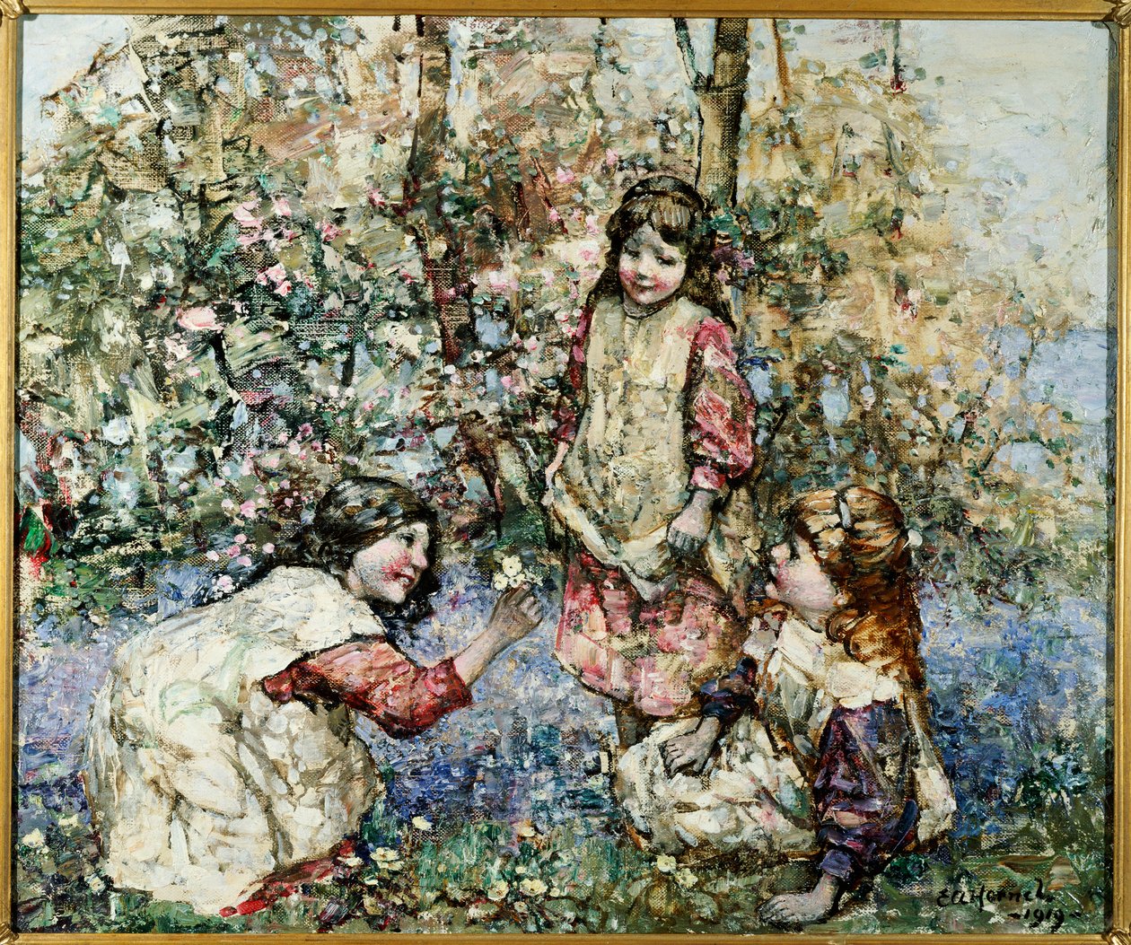 Reunindo Primroses de Edward Atkinson Hornel
