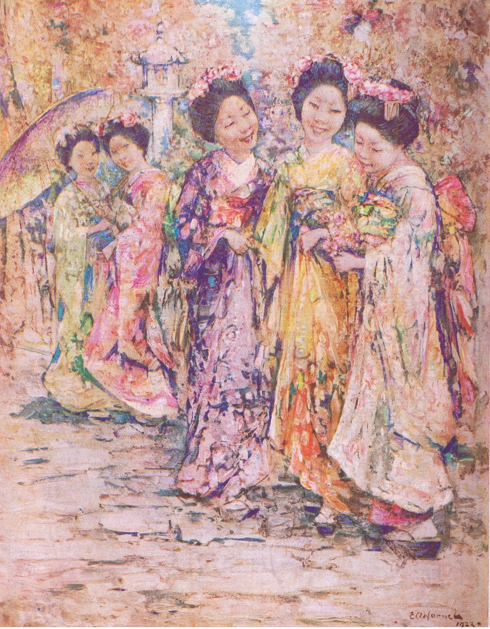 O passeio, Kyoto, ilustração da My Magazine de Edward Atkinson Hornel