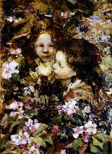 Duas garotas entre as flores (óleo sobre tela) de Edward Atkinson Hornel