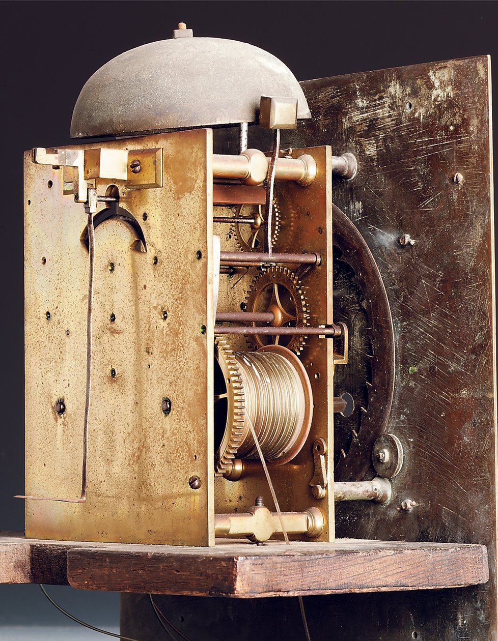 Detalhe de um relógio longcase da rainha Anne, não. 463 de Edward Banger