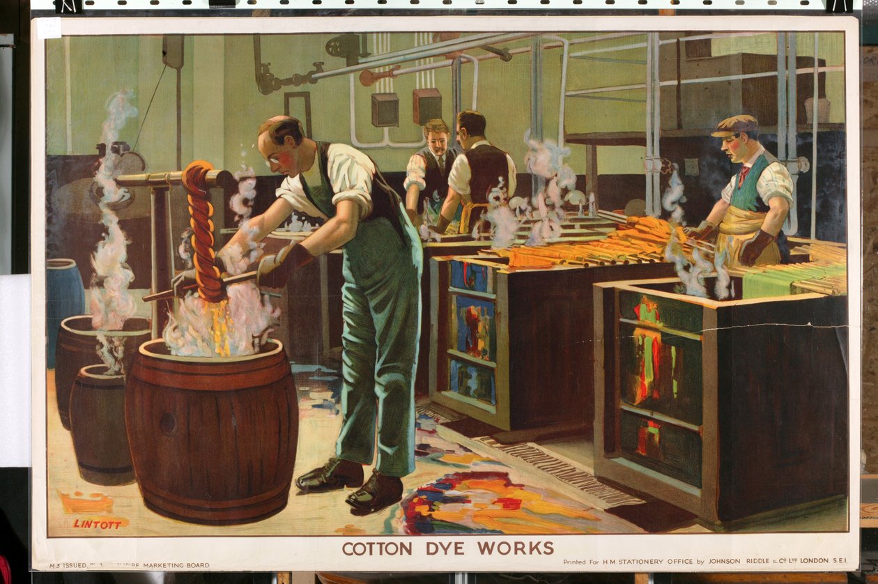 Cotton Dye Works, da série "Empire Trade is Growing" (litografia a cores) de Edward Barnard Lintott