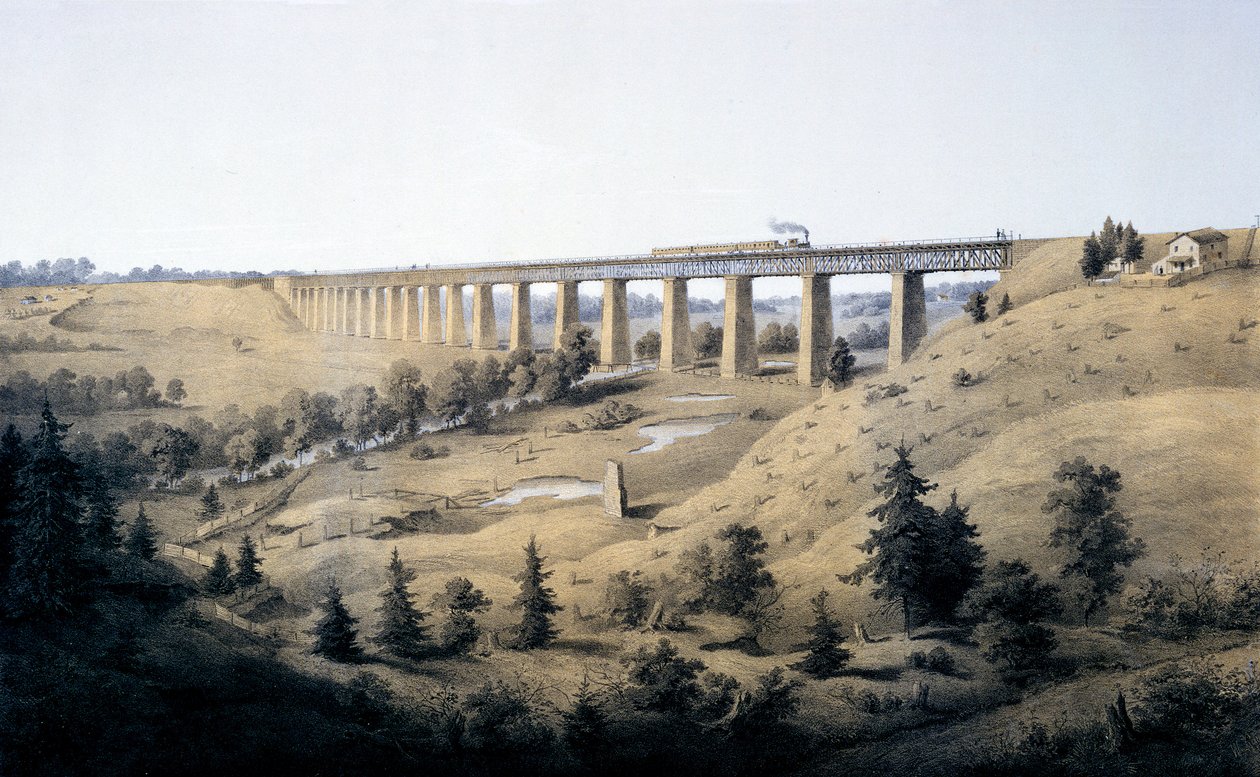 A ponte alta perto de Farmville, no Condado de Prince Edward, de &39;Album of Virginia&39;, 1858 de Edward Beyer
