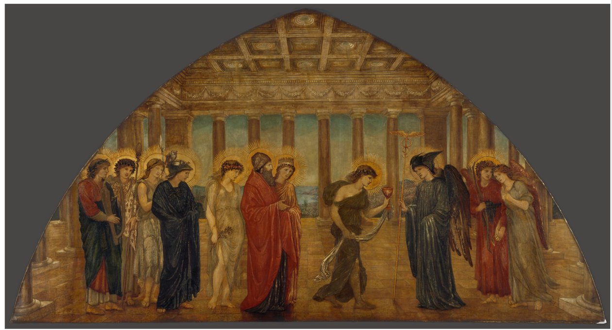 Cupido e Psique - Murais verdes do Palácio - Psique a entrar nos portais do Olimpo de Edward Burne-Jones
