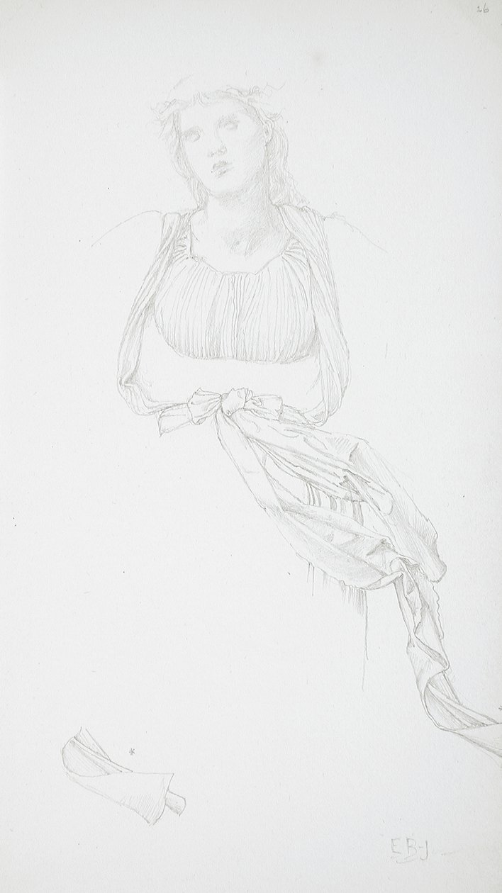 Estudo de torso feminino e drapeado de Edward Burne-Jones