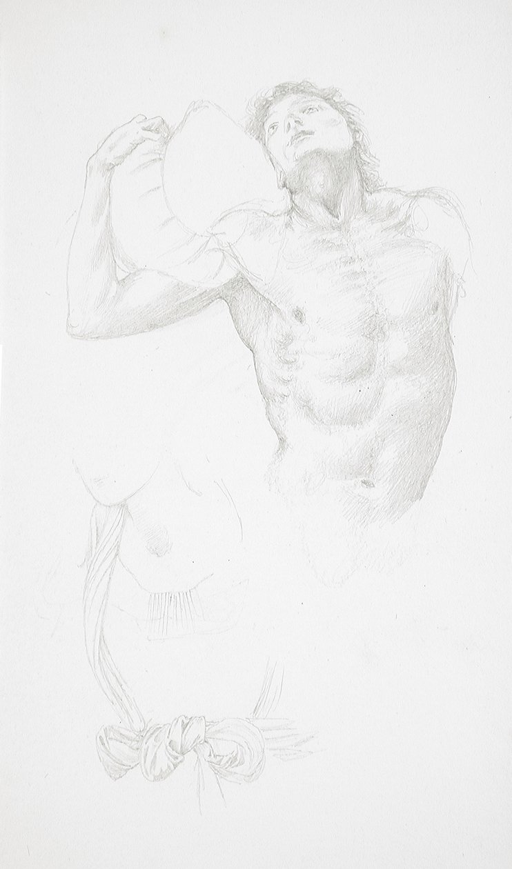 Nu masculino a segurar uma almofada de Edward Burne-Jones