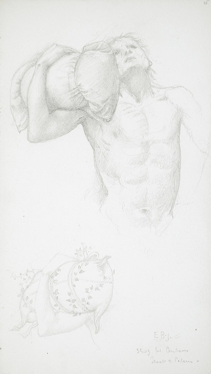 Nu masculino a segurar uma almofada de Edward Burne-Jones