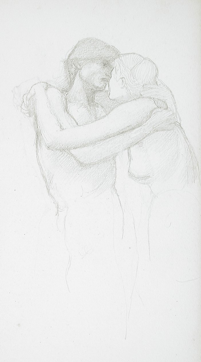 Casal nu a abraçar-se de Edward Burne-Jones