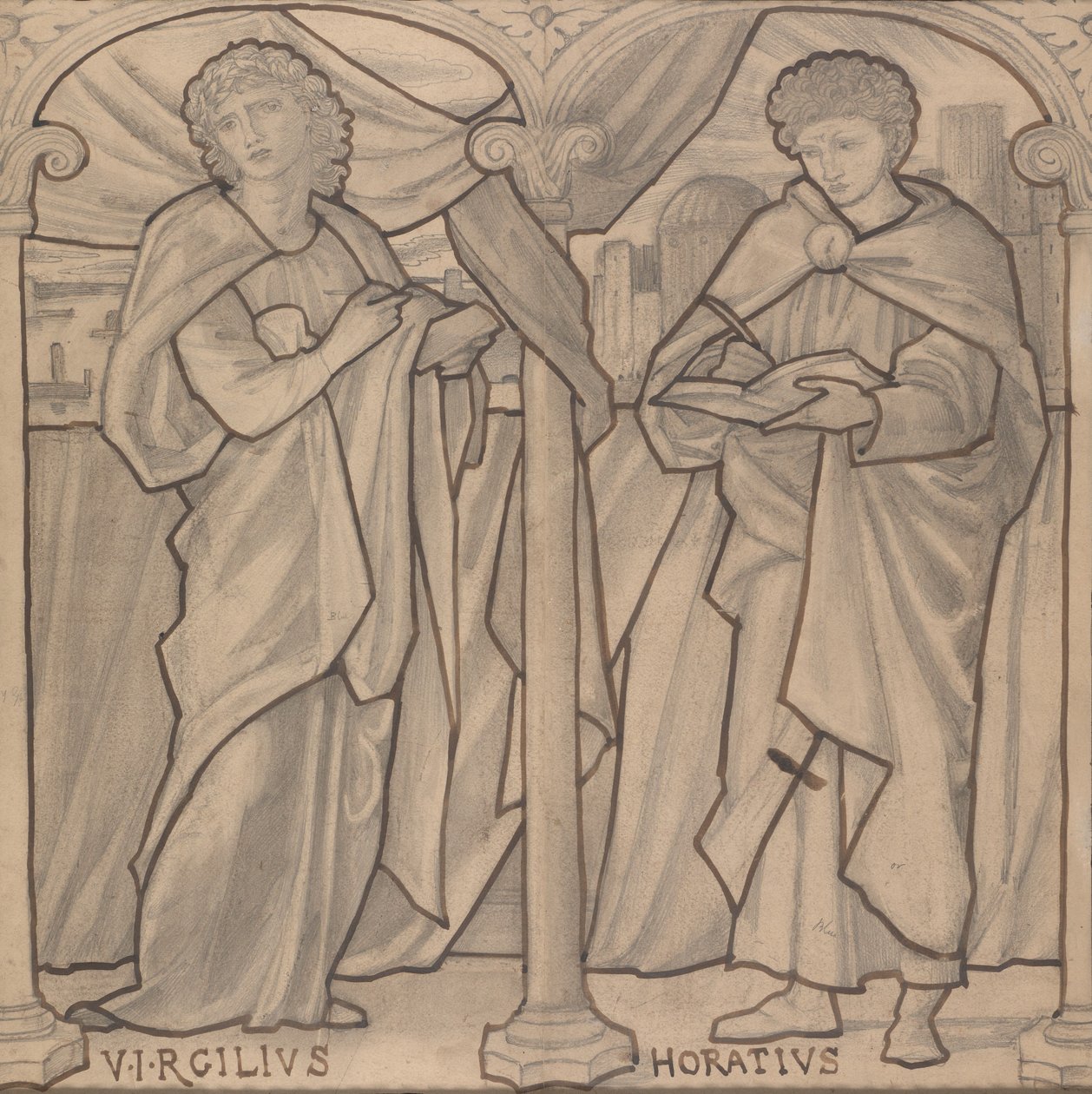 Desenho preparatório para uma janela de vidro manchado, Virgil e Horace de Edward Burne-Jones