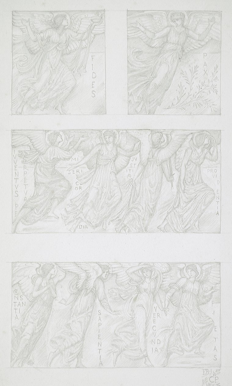 Estudos em folha de figuras alegóricas de Edward Burne-Jones