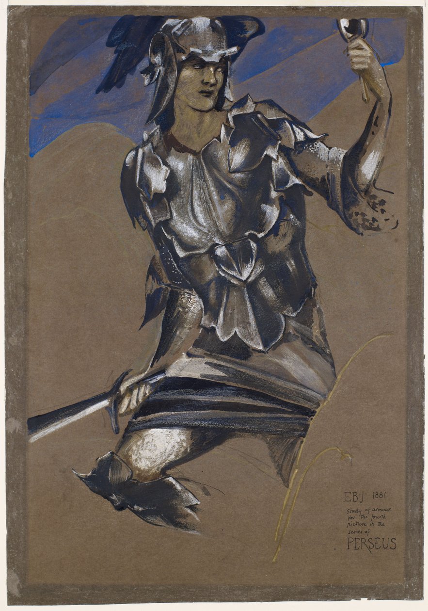 A Série Perseu - Estudo de Perseu na Armadura para o Encontro da Medusa de Edward Burne-Jones