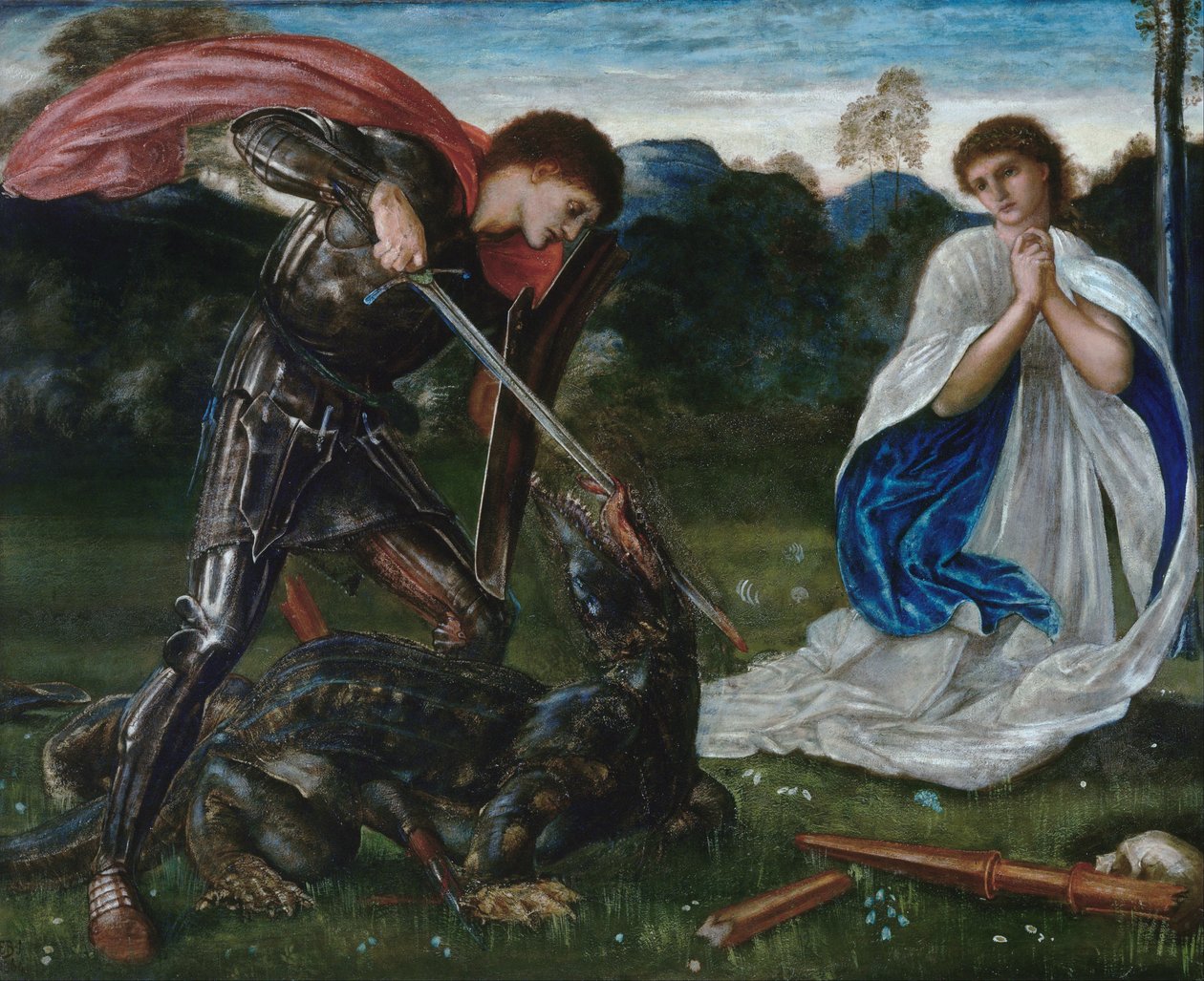 O combate: São Jorge mata o dragão VI de Edward Burne-Jones
