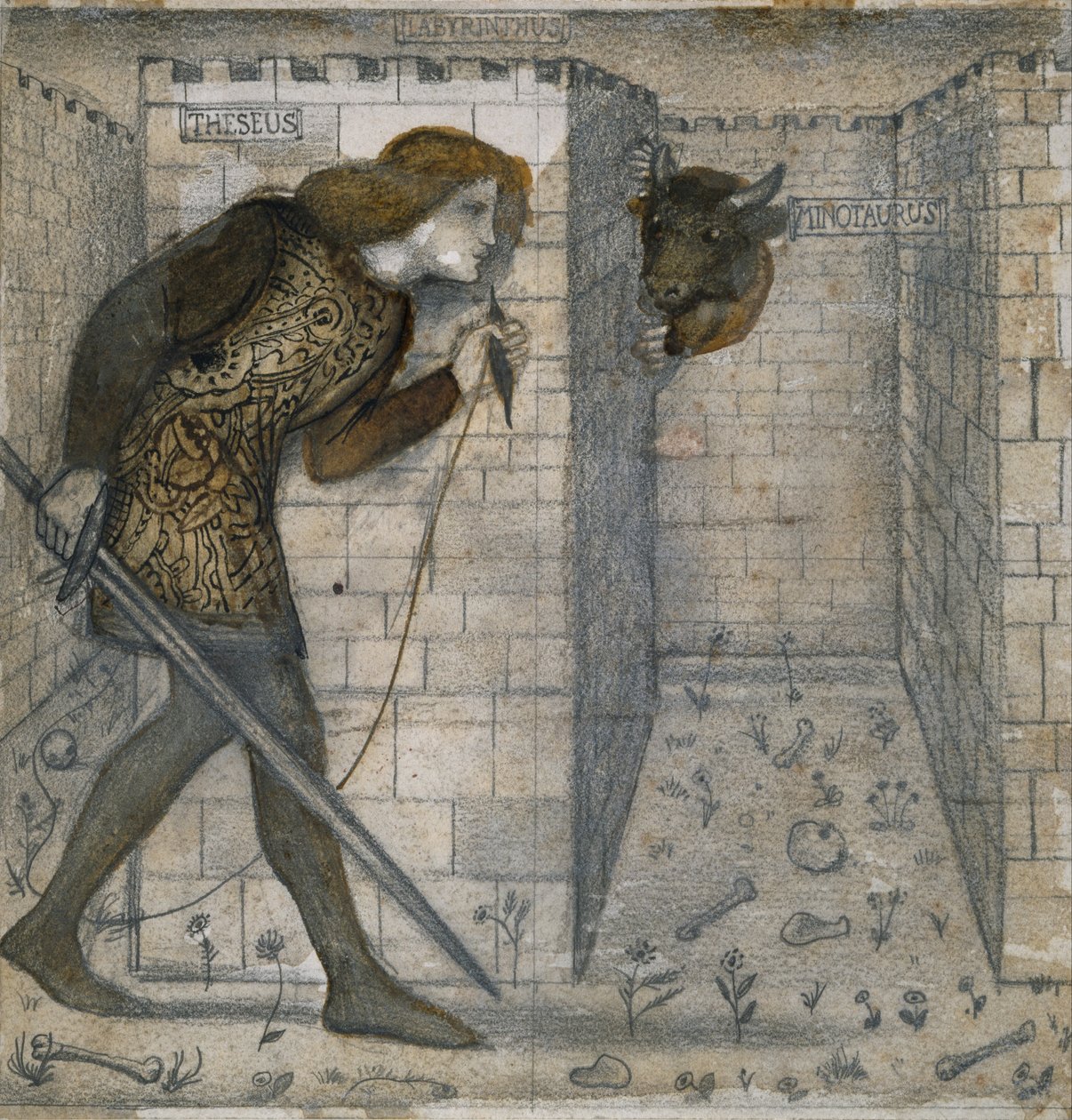 Desenho de azulejo - Teseu e o Minotauro no Labirinto de Edward Burne-Jones