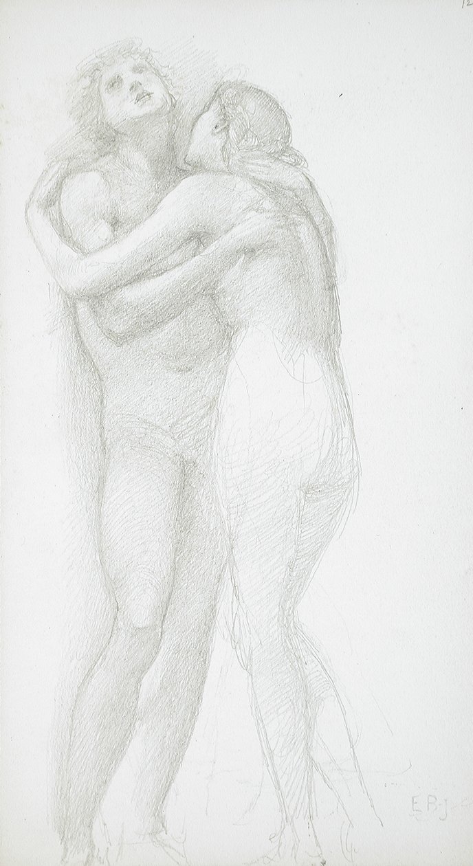 Dois nus a abraçarem-se de Edward Burne-Jones