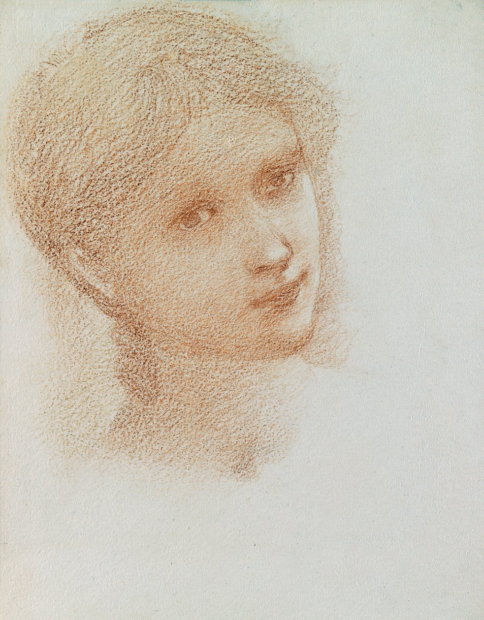 Estudo da cabeça de uma menina, c.1865-6 (giz vermelho sobre papel) de Edward Burne Jones
