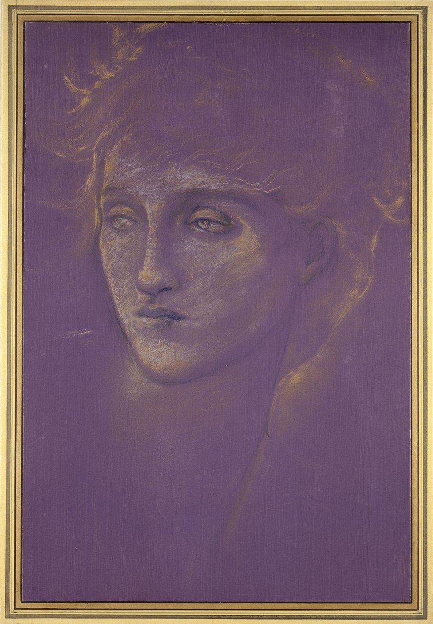 Head of a Woman, 1890 (tinta dourada em chão roxo) de Edward Burne Jones