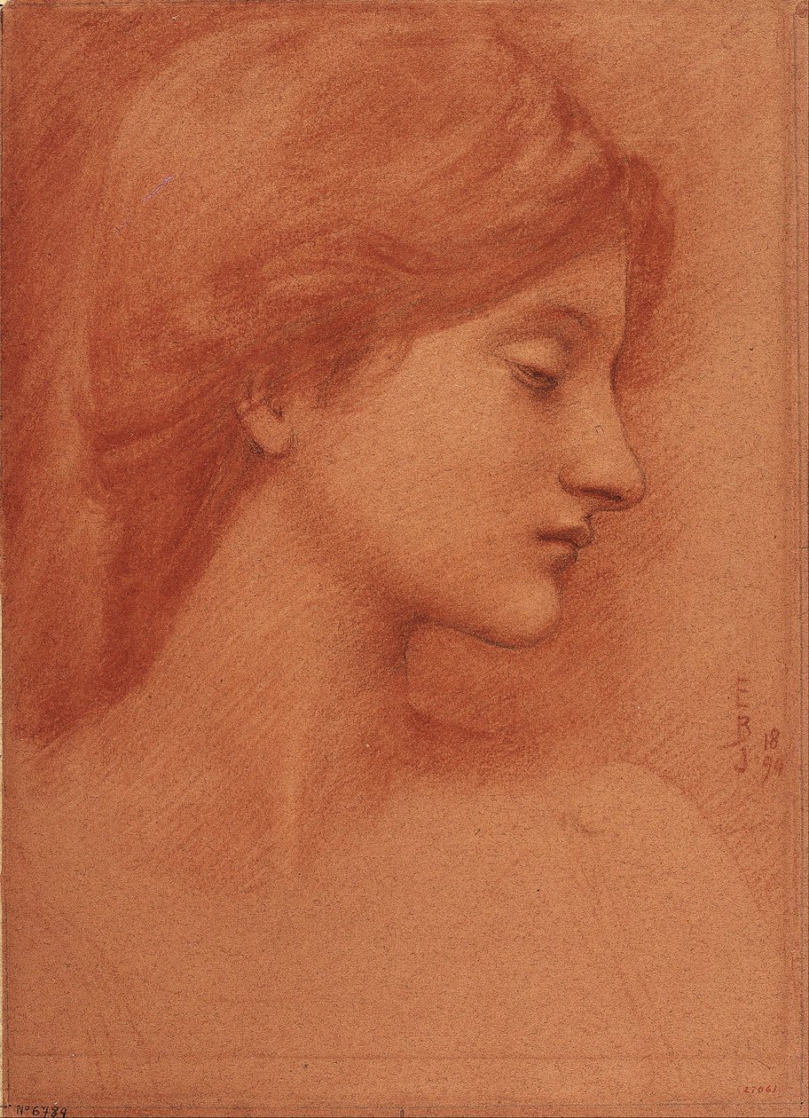 Estudo de uma cabeça feminina de Edward Burne Jones