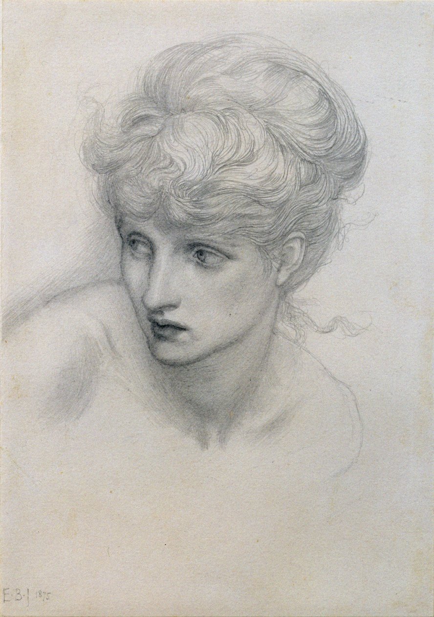 Estudo da cabeça de uma menina (veja também 198345) de Edward Burne Jones