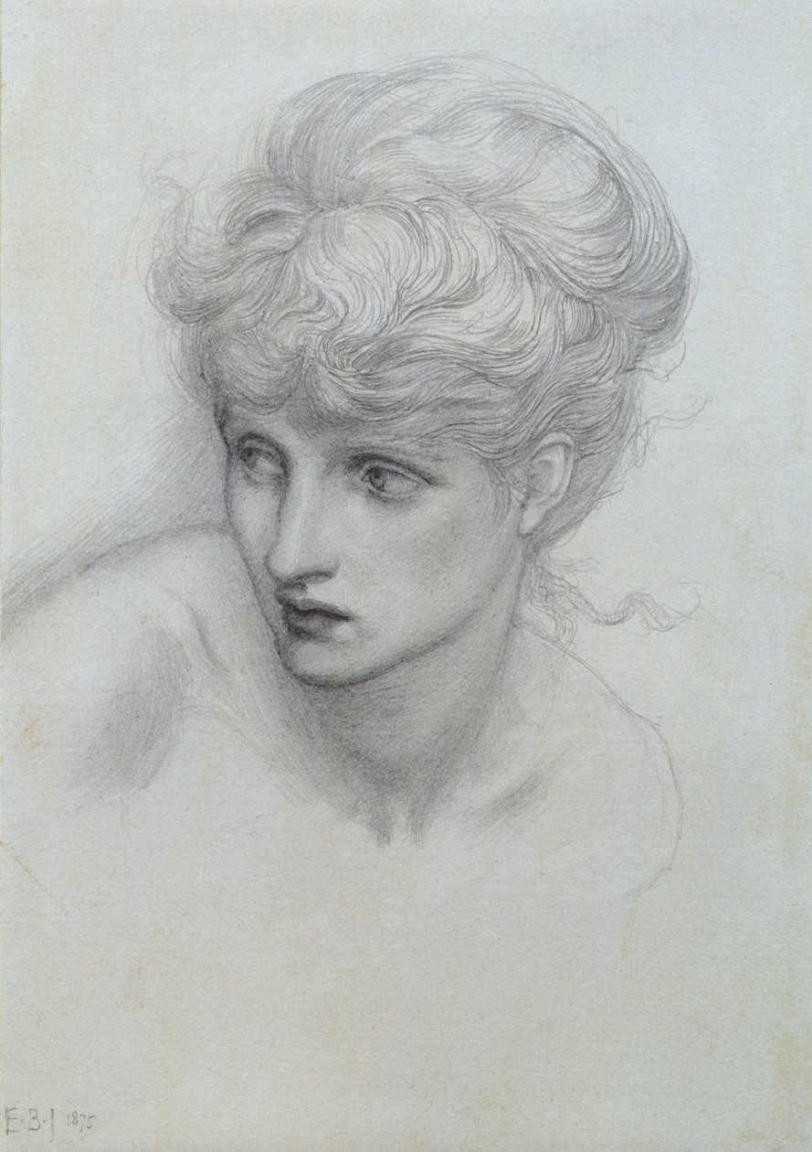 Estudo da cabeça de uma menina (veja também 198346) de Edward Burne Jones