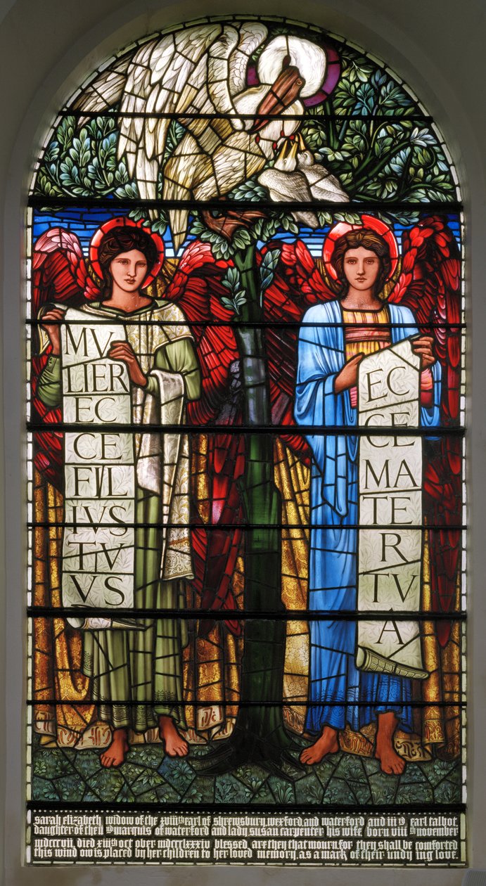 O Pelicano Em Sua Piedade E Anjos Com Pergaminhos, 1890 de Edward Burne Jones