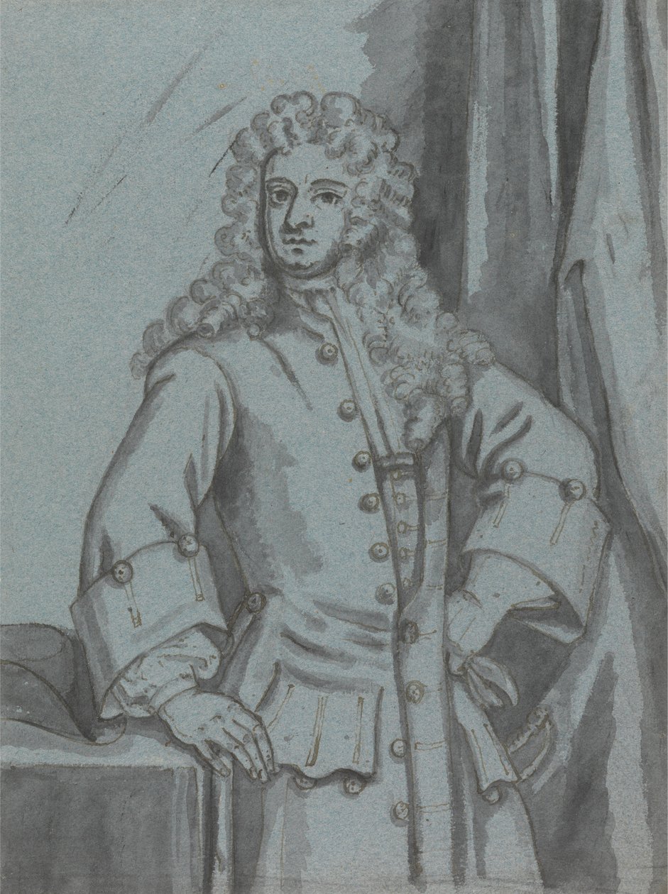 Um cavalheiro, usando um casaco comprido abotoado com algemas grandes de Edward Byng