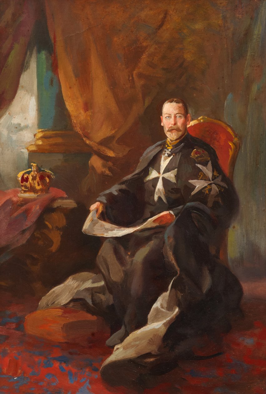 Estudo para Retrato do Rei Jorge V (óleo a bordo) de Edward Caruana Dingli