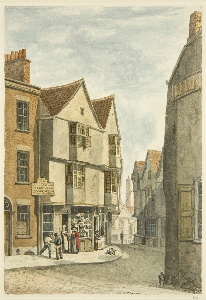 Olhando de Peter Street para Bear Lane, em direção ao Castelo Verde (lápis e aquarela sobre papel) de Edward Cashin