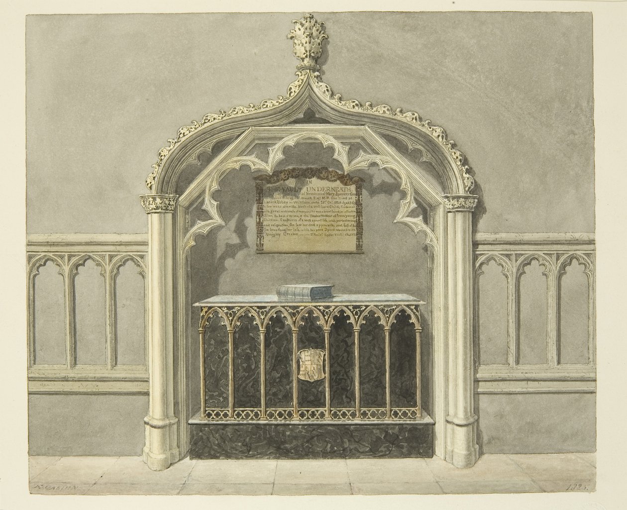 Monumento a Mary Grosett na Catedral de Bristol (lápis e aguarela sobre papel) de Edward Cashin