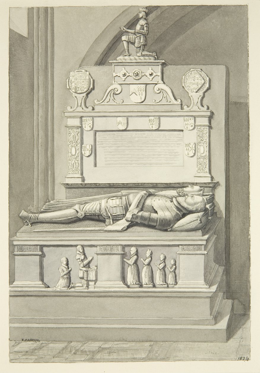 Monumento a Sir Henry Newton, e Lady Newton, na Catedral de Bristol (lápis e aguarela sobre papel) de Edward Cashin