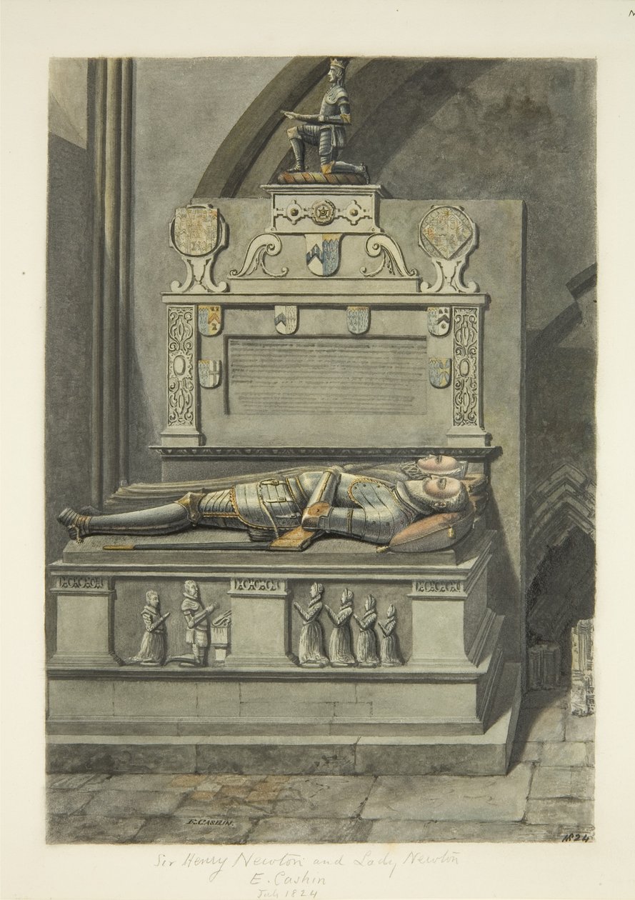 Monumento a Sir Henry Newton, e Lady Newton na Catedral de Bristol (lápis e aguarela sobre papel) de Edward Cashin