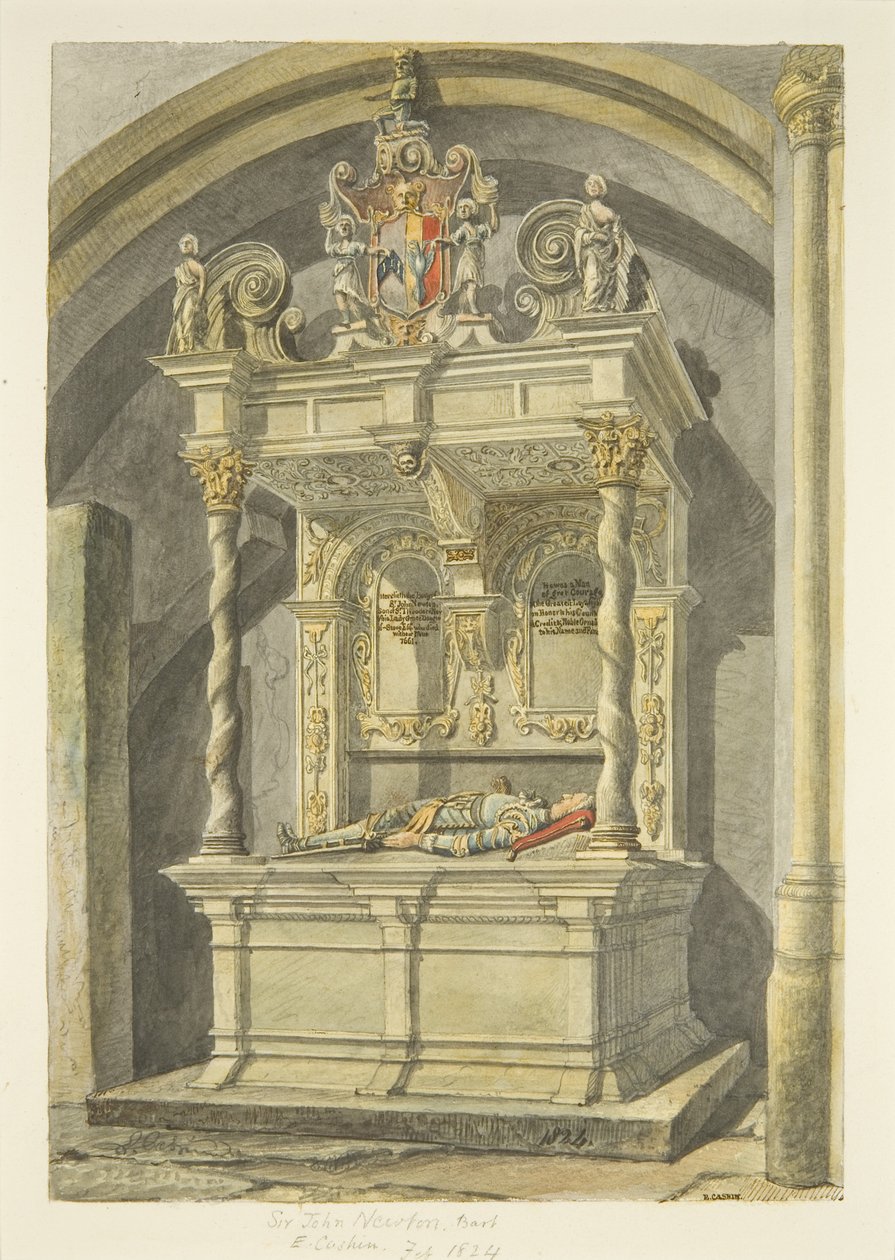 Monumento a Sir John Newton, Bart., na Catedral de Bristol (lápis e aguarela sobre papel) de Edward Cashin