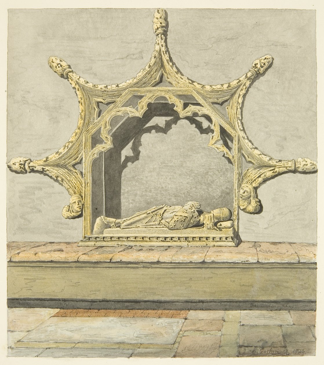 Túmulo de Maurice, 7º Conde de Berkeley na Catedral de Bristol (lápis e aguarela sobre papel) de Edward Cashin