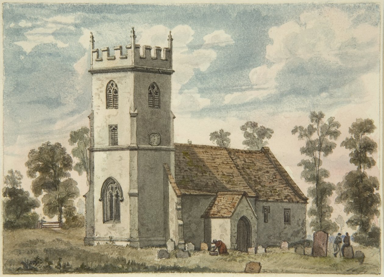 Unknown Church, talvez Compton Greenfield, c.1823 (lápis e aquarela sobre papel) de Edward Cashin