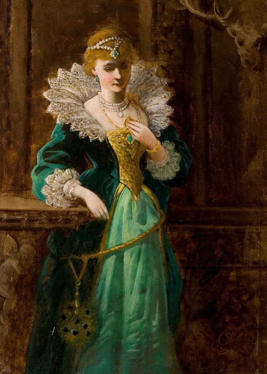 Amy Robsart Olhando para o retrato de Leicester, final do século XIX de Edward Charles Barnes