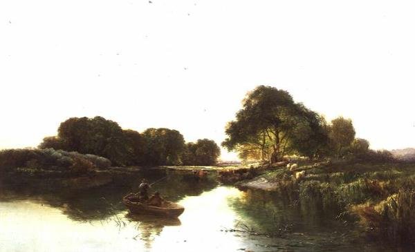 Uma paisagem fluvial com pesca de pescadores de Edward Charles Williams