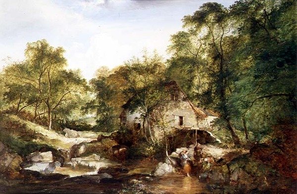 Uma paisagem fluvial arborizada de Edward Charles Williams