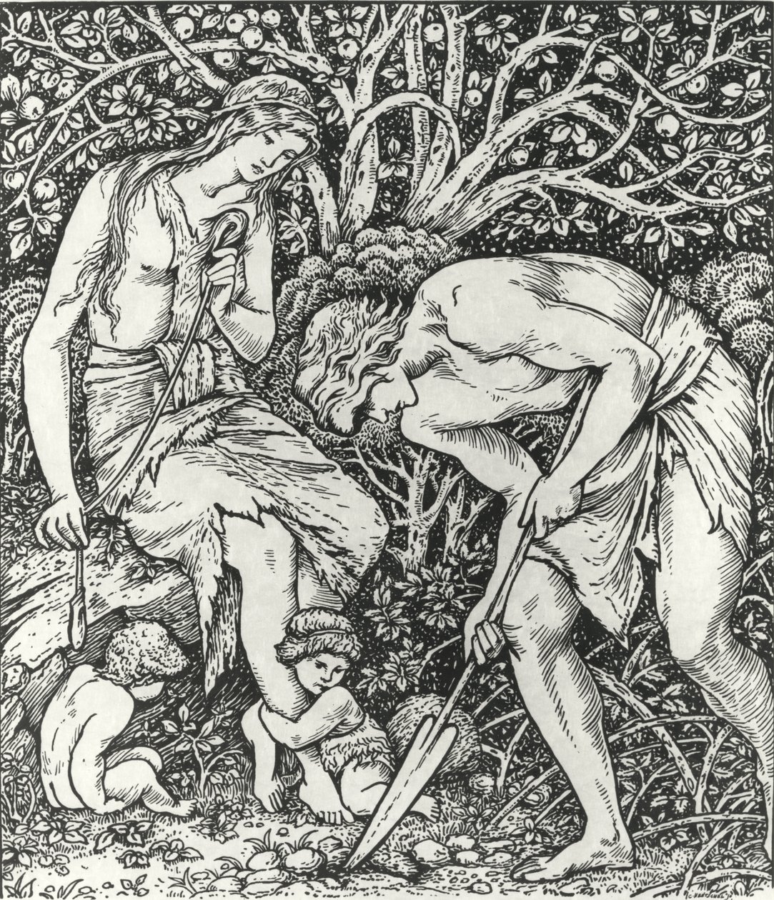 Adão e Eva (Labour: Whan Adam Delved and Eve Span, Who Was Then the Gentleman?) de Edward Coley (after) Burne Jones