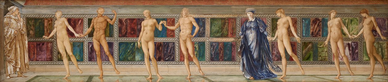 O Peregrino no Jardim da Ociosidade - Estudo de nove figuras, c.1874 (aguarela) de Edward Coley (studio of) Burne Jones