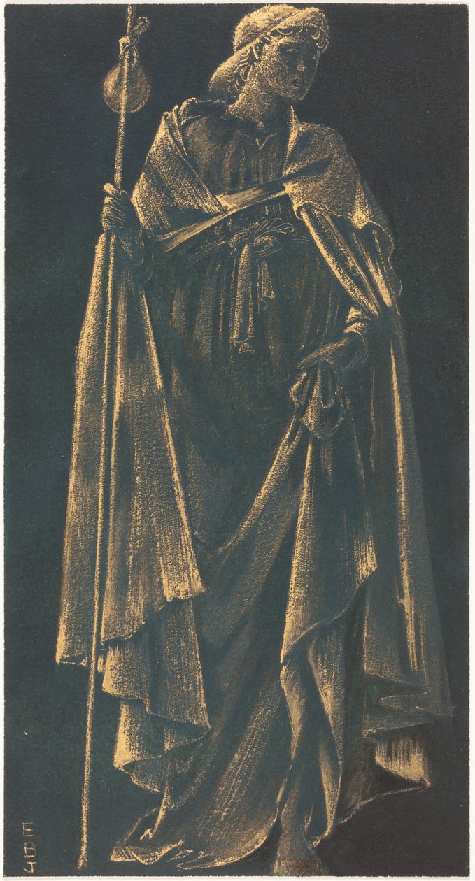 Angelus Ministrans, c.1896 (pincel e tinta dourada sobre papel de trama preparado com aguarela preta) de Edward Coley Burne-Jones