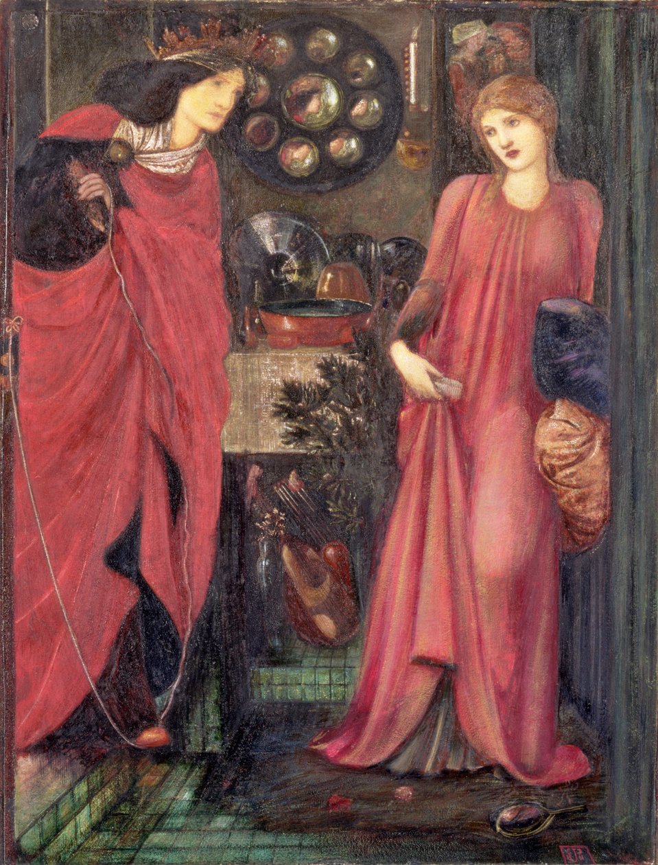 Fair Rosamund e Queen Eleanor (mídia mista no papel) de Edward Burne Jones