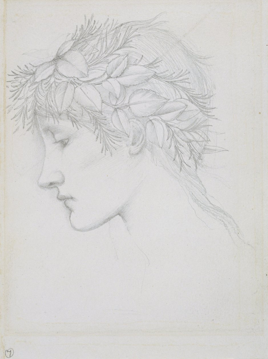 Cabeça coroada de folhas, c.1897 (lápis sobre papel) de Edward Coley Burne Jones