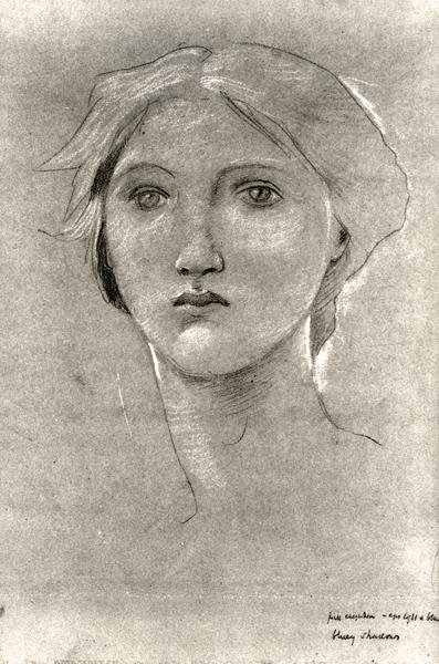 Cabeça de uma menina, c.1893-96 (lápis de cera com aumento em velino marrom) (foto a p/b) de Edward Coley Burne Jones