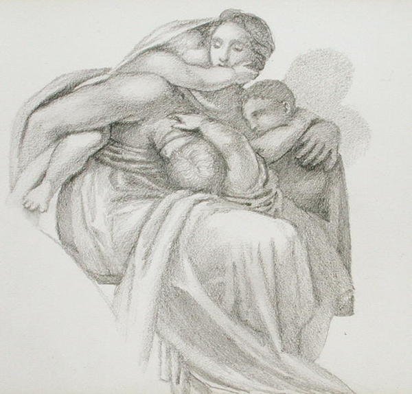 Mãe e três filhos (lápis sobre papel) de Edward Coley Burne Jones